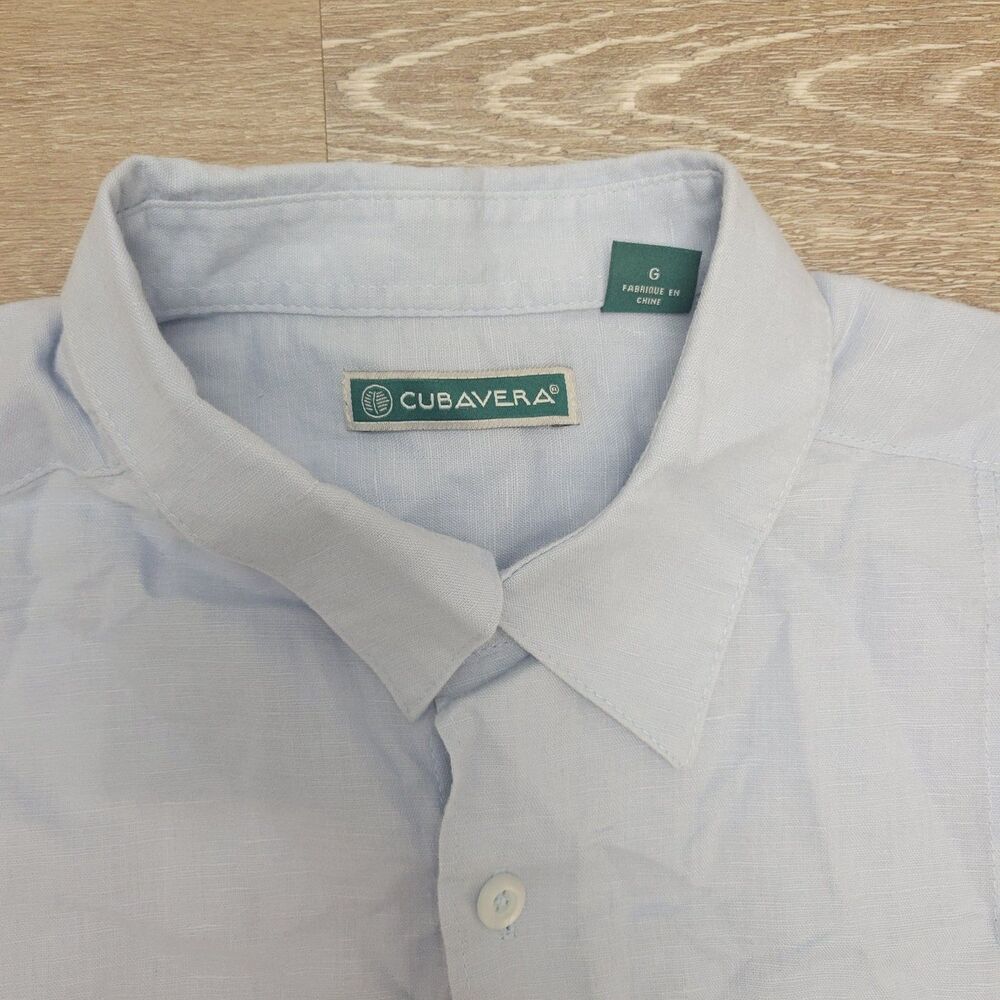 Cubavera Linen Button Up Light Blue Shirt Cross Hatch detail Size Large - Picture 3 of 6